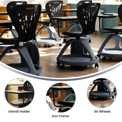 Laikyn Black Mobile Desk Chair with 360 Degree Tablet Rotation and Under Seat Storage Cubby