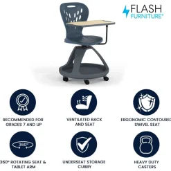 Laikyn Charcoal Mobile Desk Chair with 360 Degree Tablet Rotation and Under Seat Storage Cubby
