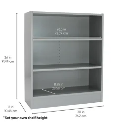 Laminate Bookcase 3-Shelf 36" Height - Gray