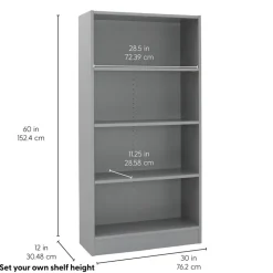 Laminate Bookcase 4-Shelf 60" Height - Gray