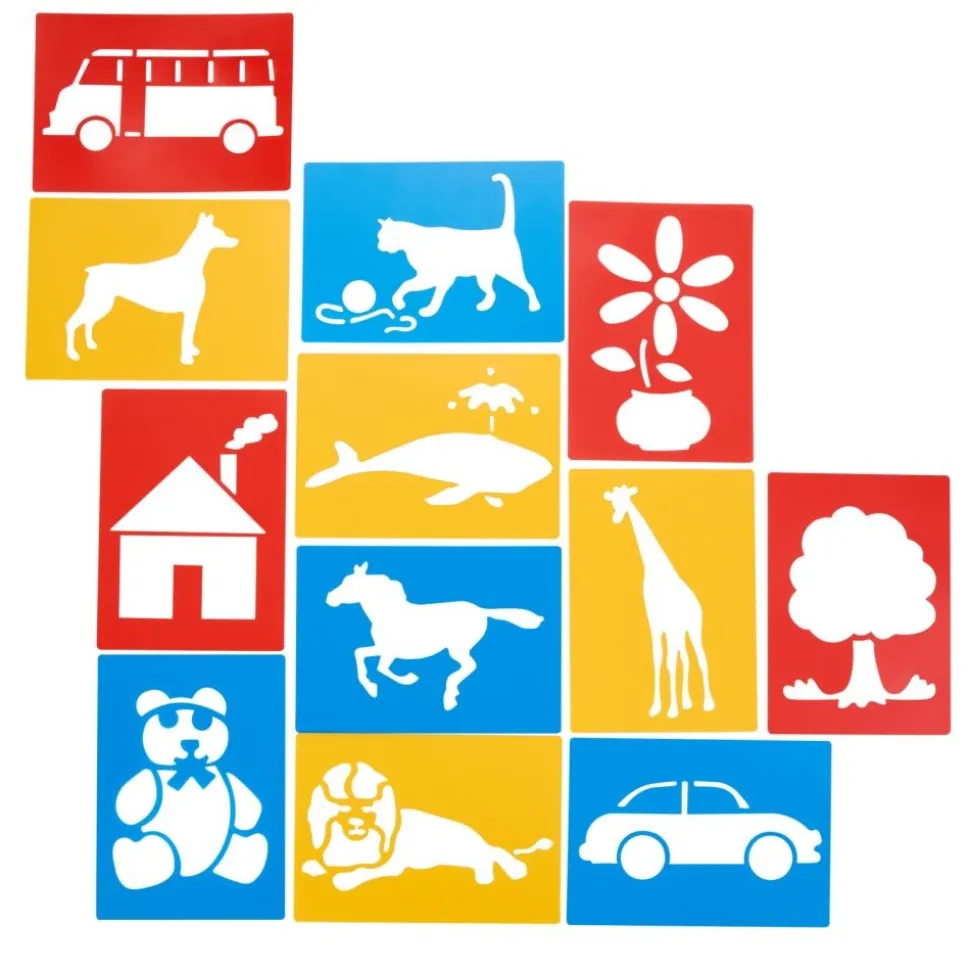 Large Washable Plastic Everyday Objects Stencils - Set of 12