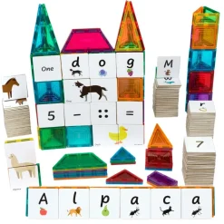 Magnetic Tiles, Letters, Numbers, & Animals Tile Toppers Kit - 260pcs