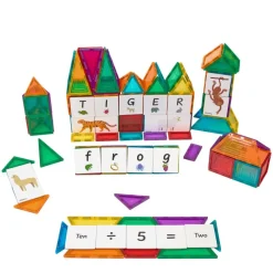 Magnetic Tiles, Letters, Numbers, & Animals Tile Toppers Kit - 260pcs