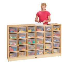 Mobile Cubbie Storage - 30 Cubbies, With Clear Trays
