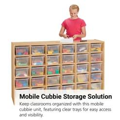 Mobile Cubbie Storage - 30 Cubbies, With Clear Trays