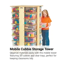 Mobile Tower - 32 Cubbies, With Clear Trays