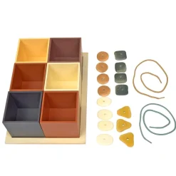Natural Wooden Sorting Boxes & Threading Stones Kit