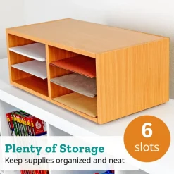 Oak 6-Slot Mail Center With Trays Single Color - 1 mail center, 6 trays, 6 labels
