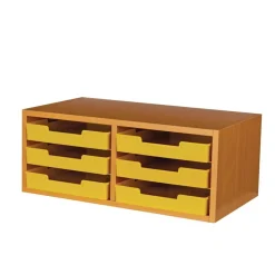 Oak 6-Slot Mail Center With Trays Single Color - 1 mail center, 6 trays, 6 labels
