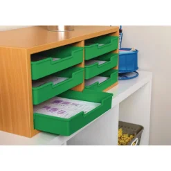 Oak 6-Slot Mail Center With Trays Single Color - 1 mail center, 6 trays, 6 labels