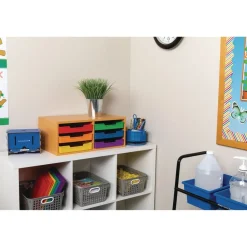 Oak 6-Slot Mail Center With Trays 6 Colors - 1 mail center, 6 trays