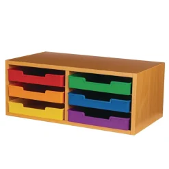 Oak 6-Slot Mail Center With Trays 6 Colors - 1 mail center, 6 trays
