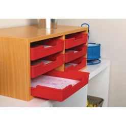 Oak 6-Slot Mail Center With Trays Single Color - 1 mail center, 6 trays, 6 labels