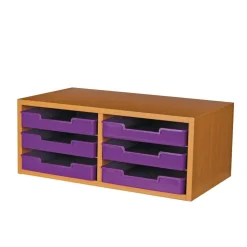 Oak 6-Slot Mail Center With Trays Single Color - 1 mail center, 6 trays, 6 labels