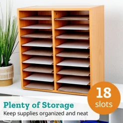 Oak 18-Slot Mail Center With Trays - 6 Colors