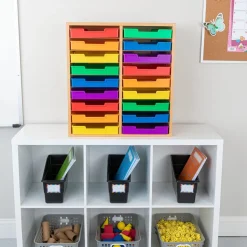 Oak 18-Slot Mail Center With Trays - 6 Colors