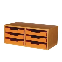 Oak 6-Slot Mail Center With Trays Single Color - 1 mail center, 6 trays, 6 labels