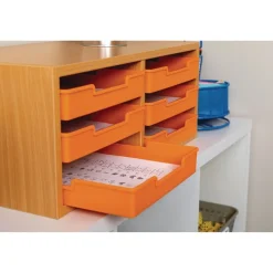 Oak 6-Slot Mail Center With Trays Single Color - 1 mail center, 6 trays, 6 labels