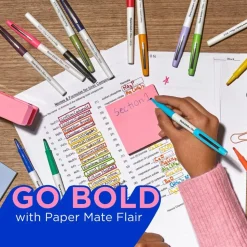 Paper Mate® Flair Pens, Felt Tip Pens, Bold Tip (1.2 mm), Assorted Colors, 12 Count