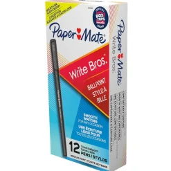 Paper Mate® Paper Mate Ballpoint Pens, Write Bros. Black Ink Pens, Medium Point (1.0mm), 12 Count