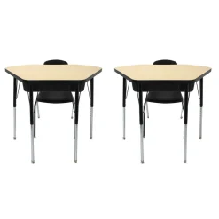 Petal Desk & 12" Stack Chair Set - Maple/Black (2-Pack/4-Piece)
