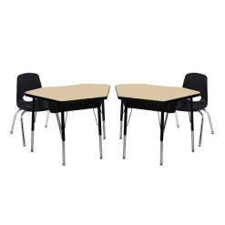 Petal Desk & 14" Stack Chair Set - Maple/Black (2-Pack/4-Piece)