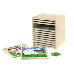 9-Piece Wooden Puzzle - Set of 12 with Storage Shelf