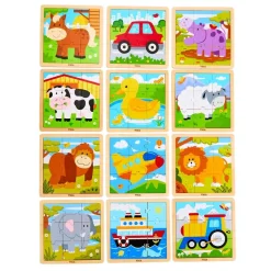 9-Piece Wooden Puzzle - Set of 12 with Storage Shelf