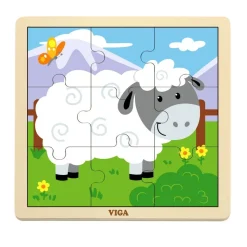 9-Piece Wooden Puzzle - Set of 12 with Storage Shelf