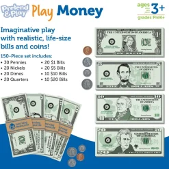 Pretend & Play money and coins - 150 Pcs.