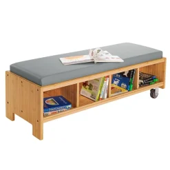 Really Good Stuff® Bamboo Bench Seat with Storage & Cushion