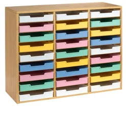 Really Good Stuff® Bamboo 27-Slot Mail Center With Bold Vibes Trays