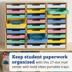 Really Good Stuff® Bamboo 27-Slot Mail Center With Bold Vibes Trays