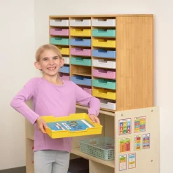Really Good Stuff® Bamboo 27-Slot Mail Center With Bold Vibes Trays