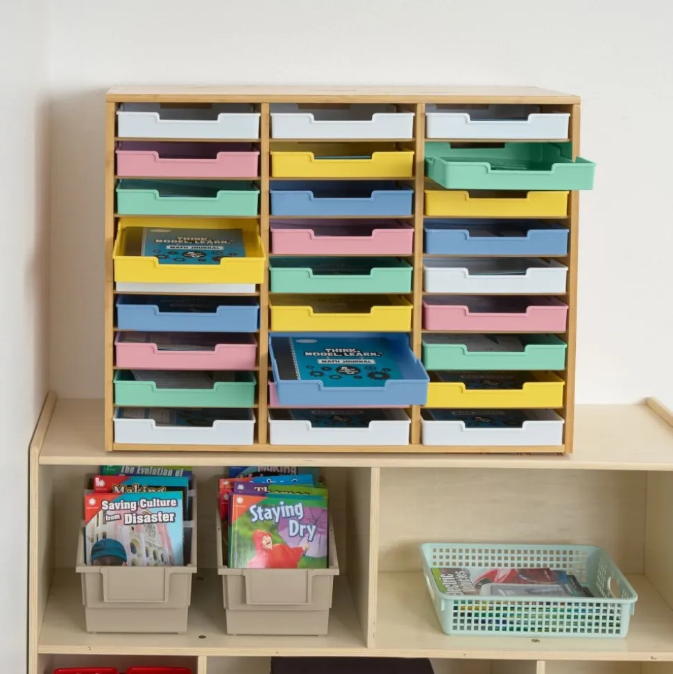 Really Good Stuff® Bamboo 27-Slot Mail Center With Bold Vibes Trays
