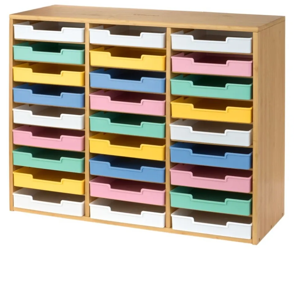 Really Good Stuff® Bamboo 27-Slot Mail Center With Bold Vibes Trays