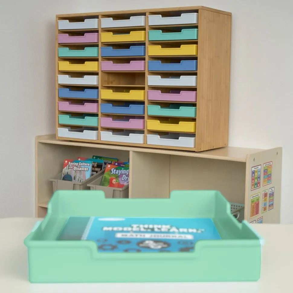 Really Good Stuff® Bamboo 27-Slot Mail Center With Bold Vibes Trays