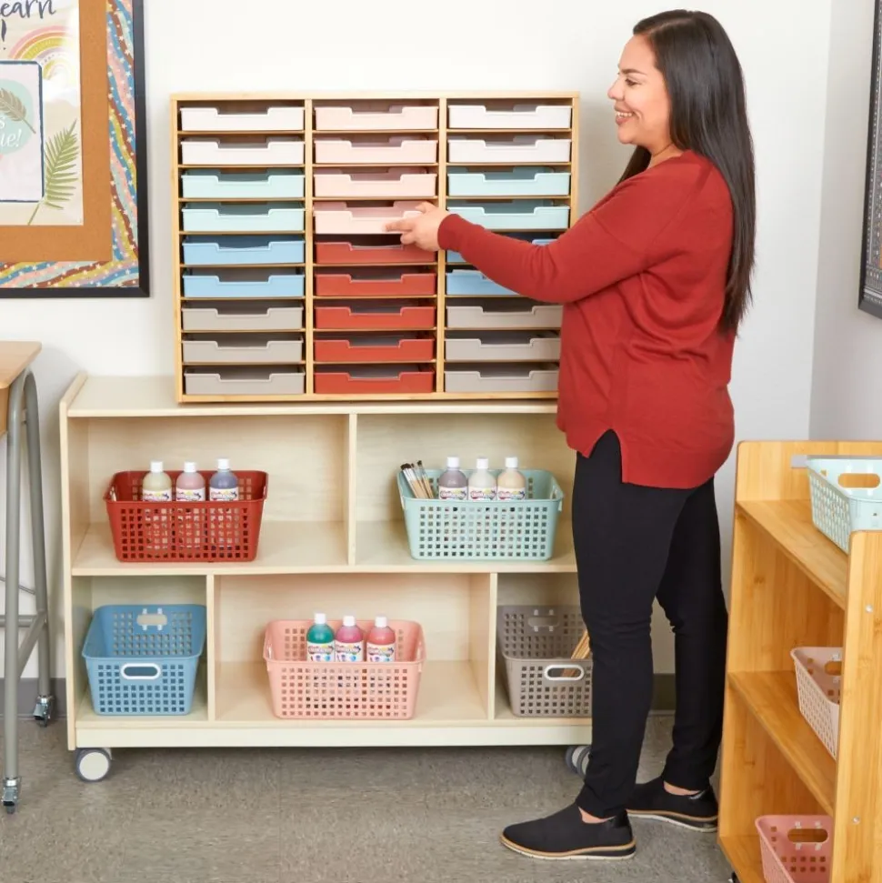 Really Good Stuff® Bamboo 27-Slot Mail Center With Boho Trays