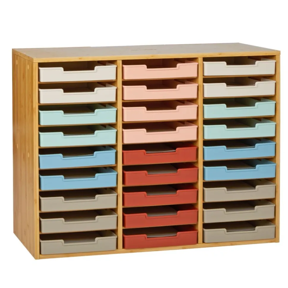 Really Good Stuff® Bamboo 27-Slot Mail Center With Boho Trays