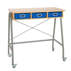 Really Good Stuff® Bamboo Teacher Standing Desk with 3 Blue Baskets