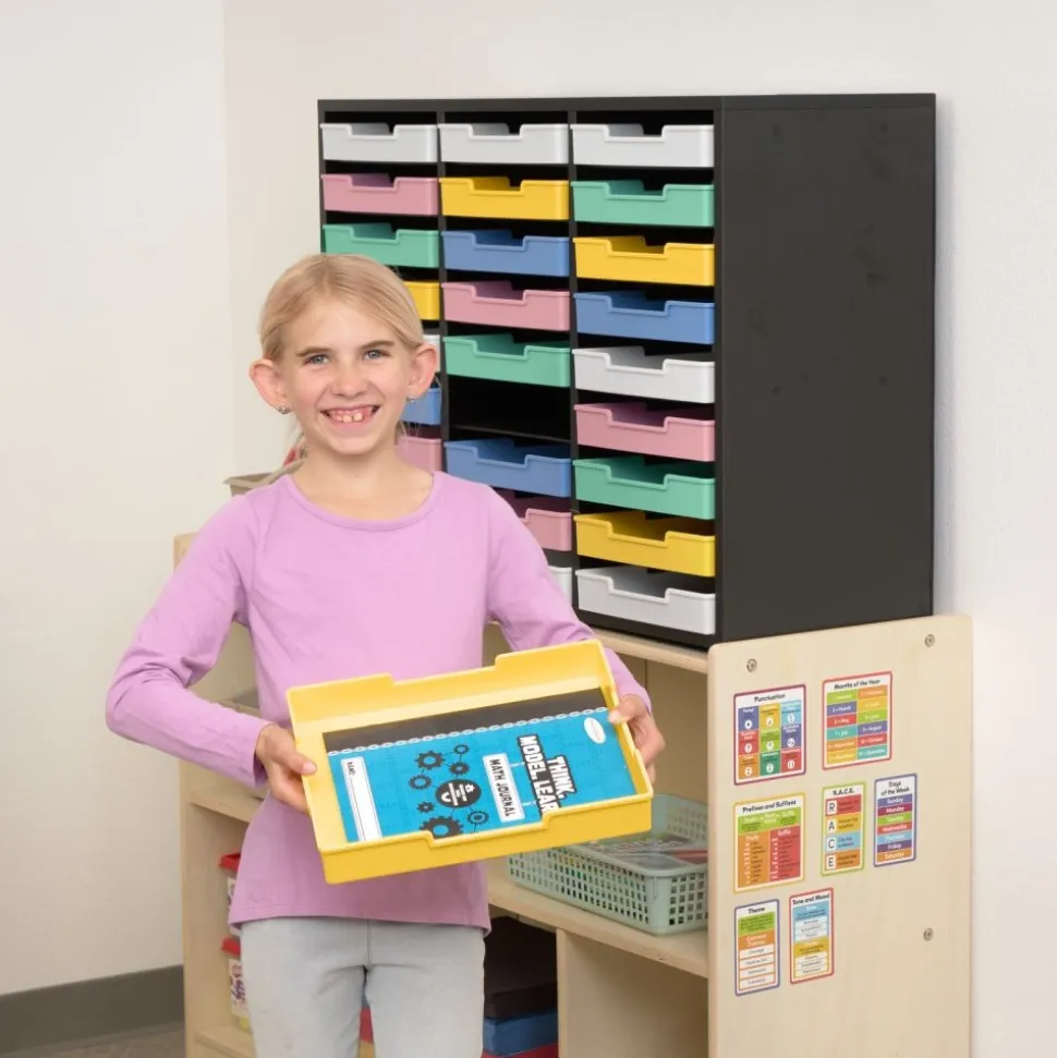 Really Good Stuff® Black 27-Slot Mail Center With Bold Vibes Trays