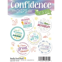 Really Good Stuff® Confidence Chips - 100 Empowering, Motivational, Positive Affirmations - Encourage Positive Feelings- Social-Emotional Learning - SEL for The Home and Classroom