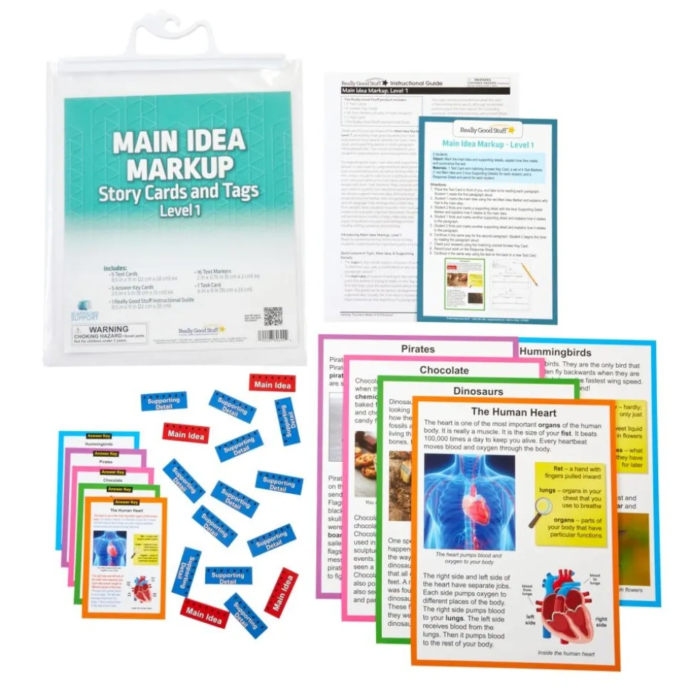 Really Good Stuff® Main Idea Markup Story Cards and Tags - Level 1
