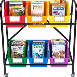 Really Good Stuff® Mid-Size Mobile Storage Rack With 6 Chapter Book Bins™ - Grouping