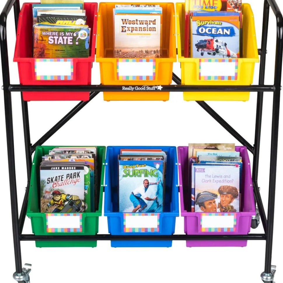 Really Good Stuff® Mid-Size Mobile Storage Rack With 6 Chapter Book Bins™ - Grouping