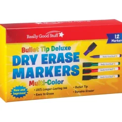 Really Good Stuff® Multi-Color Bullet Tip Deluxe Dry Erase Markers - 12 markers