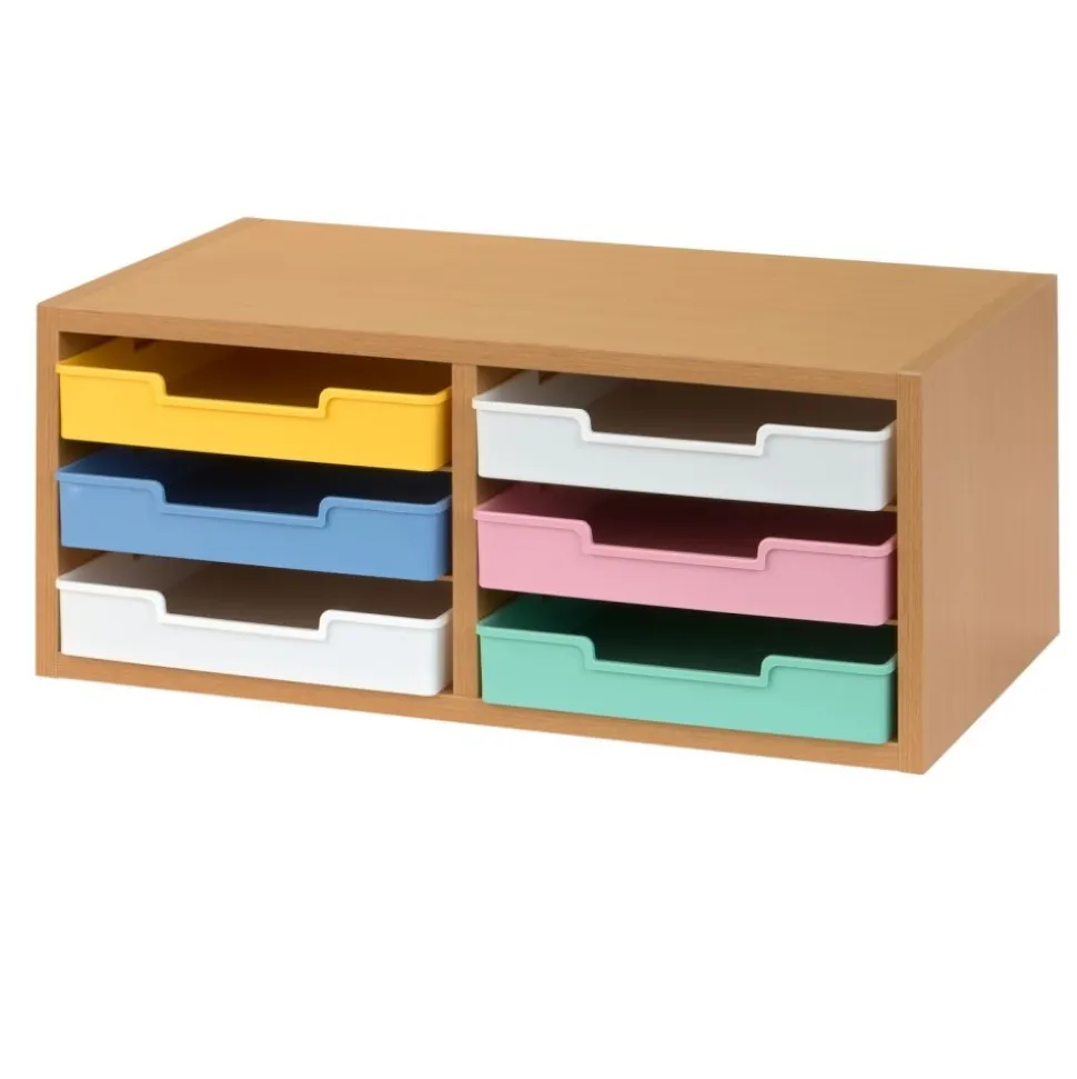 Really Good Stuff® Oak 6-Slot Mail Center With Bold Vibes Trays - 1 mail center, 6 trays