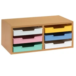 Really Good Stuff® Oak 6-Slot Mail Center With Bold Vibes Trays - 1 mail center, 6 trays