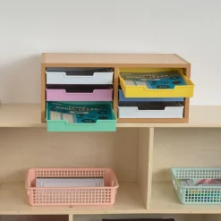 Really Good Stuff® Oak 6-Slot Mail Center With Bold Vibes Trays - 1 mail center, 6 trays