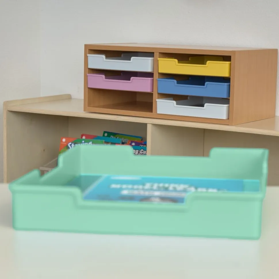 Really Good Stuff® Oak 6-Slot Mail Center With Bold Vibes Trays - 1 mail center, 6 trays